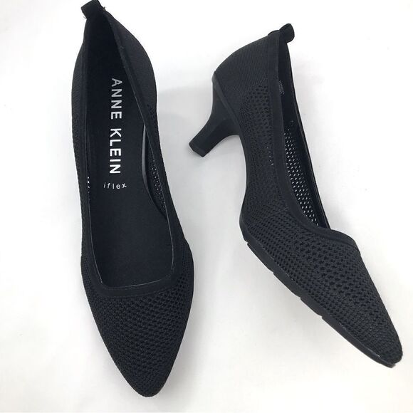 Anne Klein iflex REBECCA Black Perforated Mesh Slip On Pointed Toe Comfort Heels - Picture 3 of 16